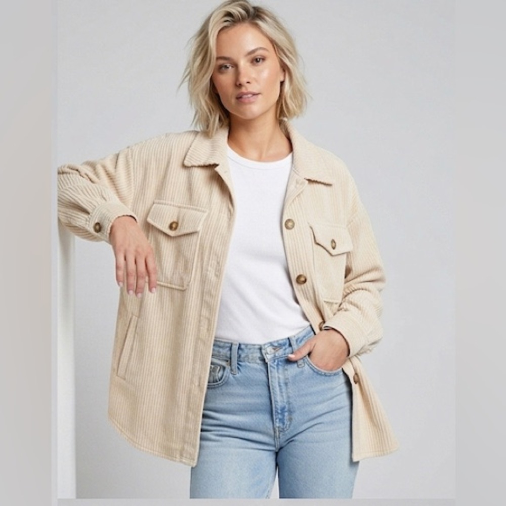 Flap Pocket Drop Shoulder Corduroy Shacket